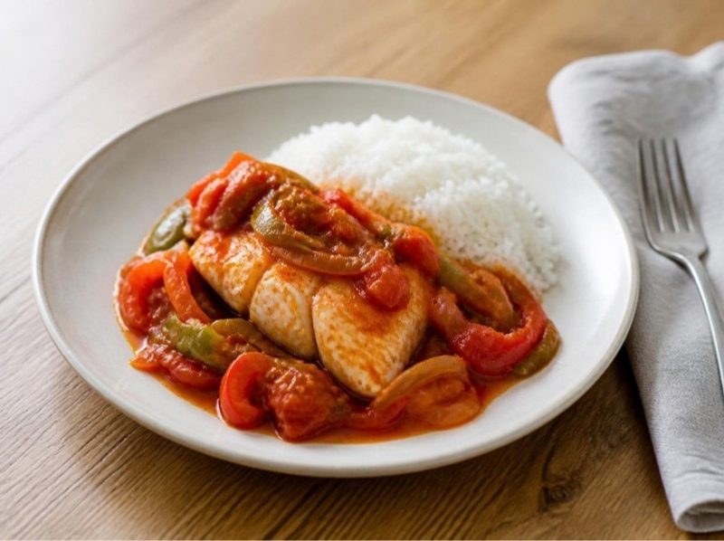 Lieu à la basquaise, riz