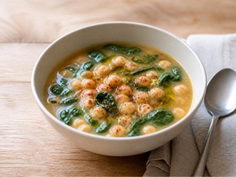 Sopa de grão com espinafres (pois chiches et épinards)