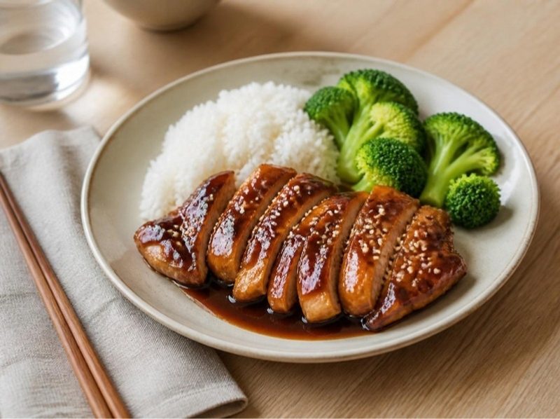 Poulet teriyaki, riz et brocoli
