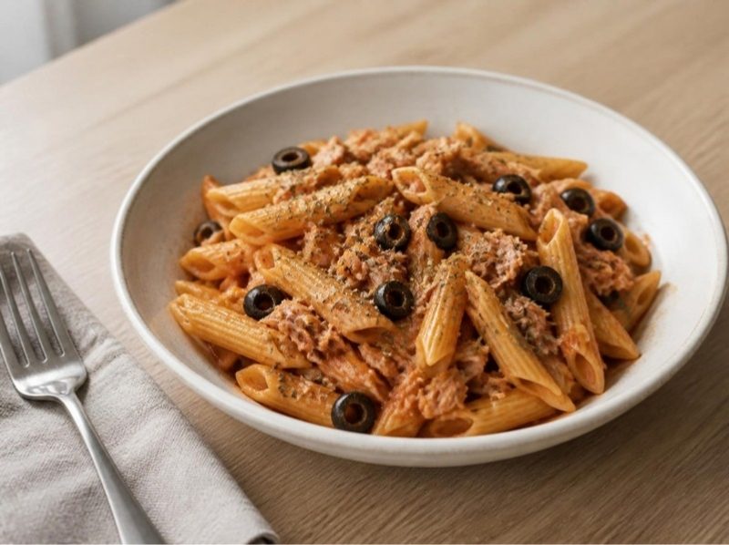 Pâtes au thon, tomate et olives