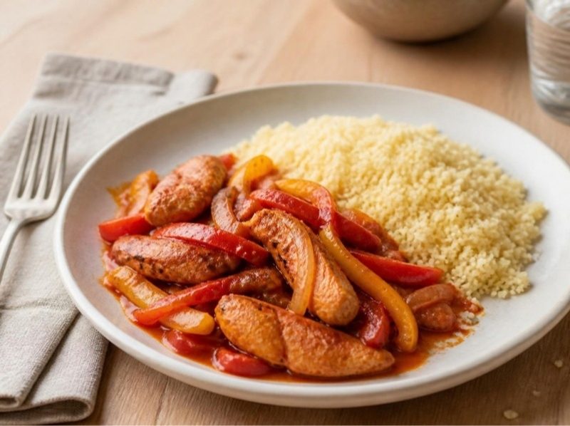 Émincé de poulet au paprika, poivrons et semoule