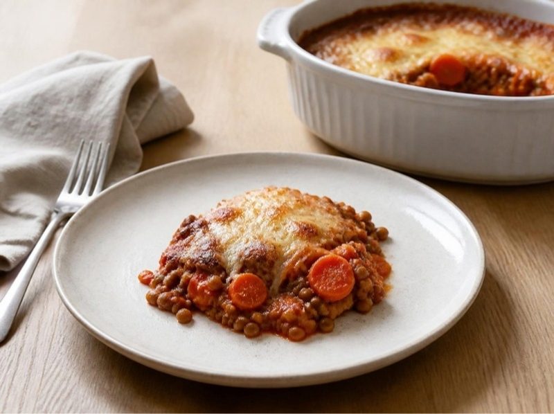 Gratin de lentilles vertes, carottes et emmental