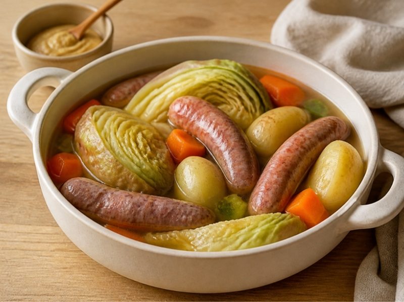 Potée express au chou, saucisses et pommes de terre