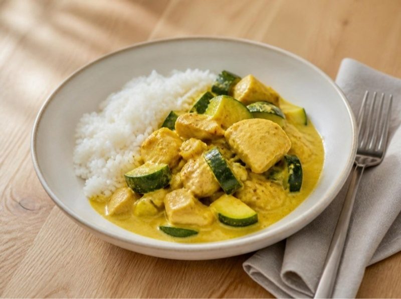 Poulet au curry et lait de coco, riz