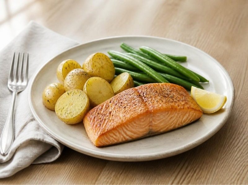 Saumon, haricots verts et pommes de terre